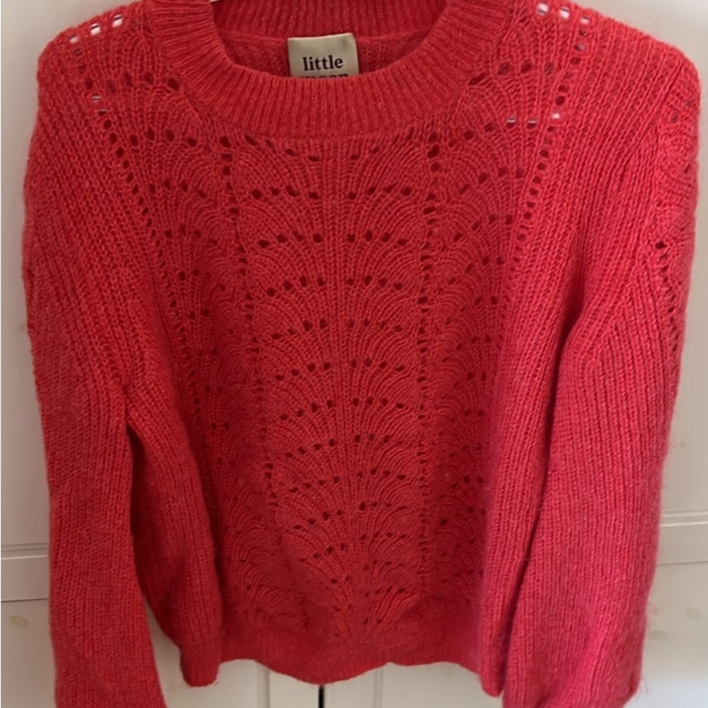 Little Moon Red Crew Neck Sweater with Intricate Knit